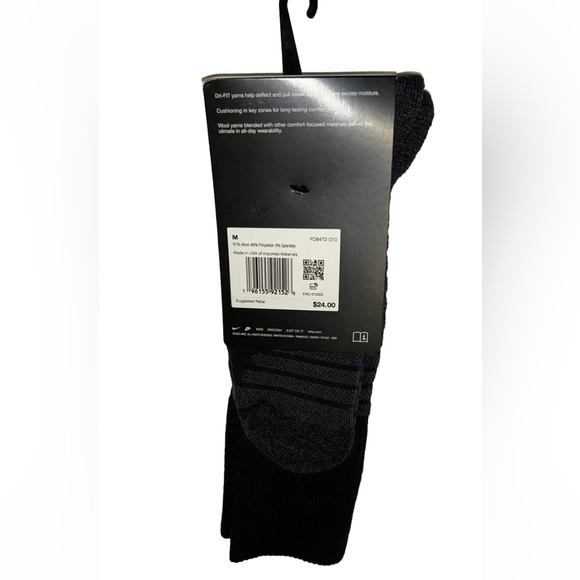 Nike Outdoor Crew Socks 1 Pair Men 6-8 Wmn 6-10 Black Gray w Logo Wool Blend NEW - Picture 5 of 10